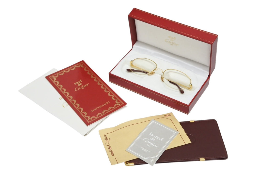 極美品 CARTIER カルティエ サングラス メガネ サイズ53□18 135 ボルドー クリア ゴールド シルバー メタル GP 中古 4b009479