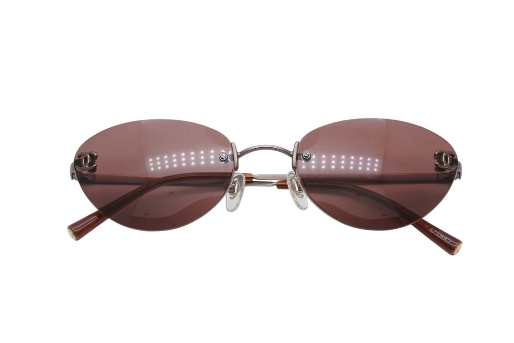 極美品 CHANEL シャネル リムレス サングラス 4003 c.116/75 サイズ53□19 130 ココマーク ブロンズ ピンク 中古 4b009481