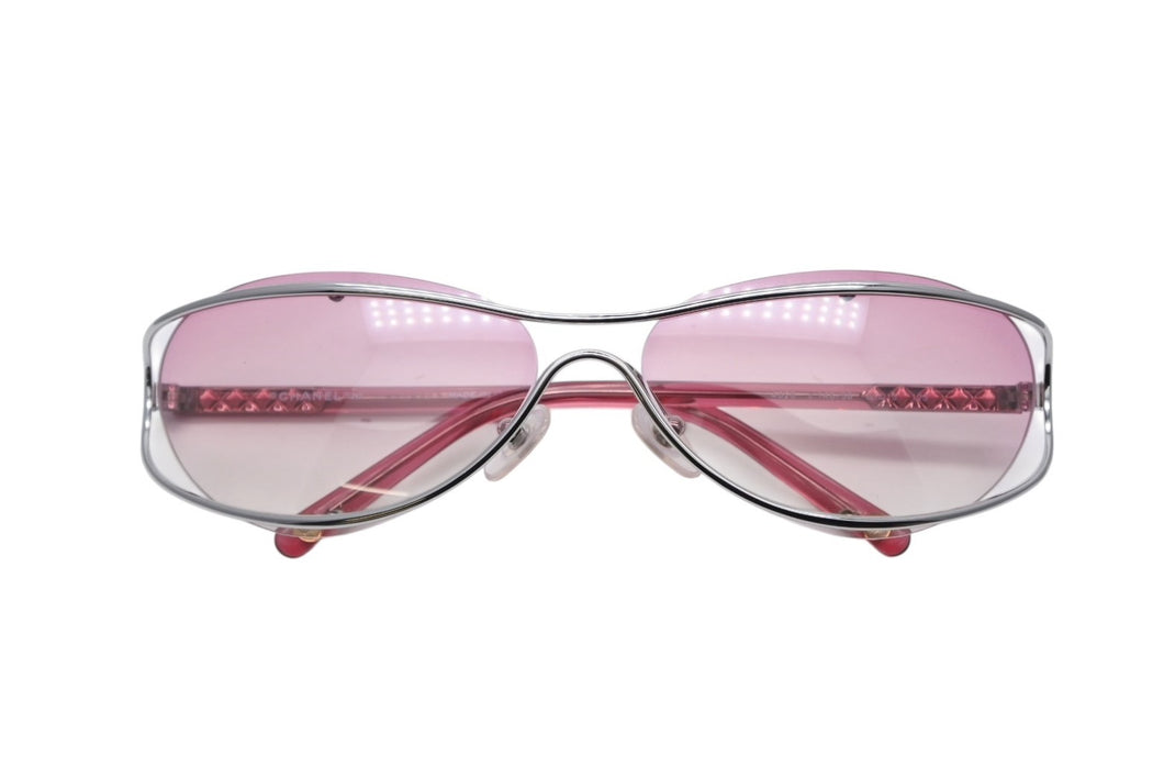 極美品 CHANEL シャネル サングラス アイウェア 4020 c.146/58 サイズ61□15 125 ココマーク ピンク シルバー 中古 4b009483