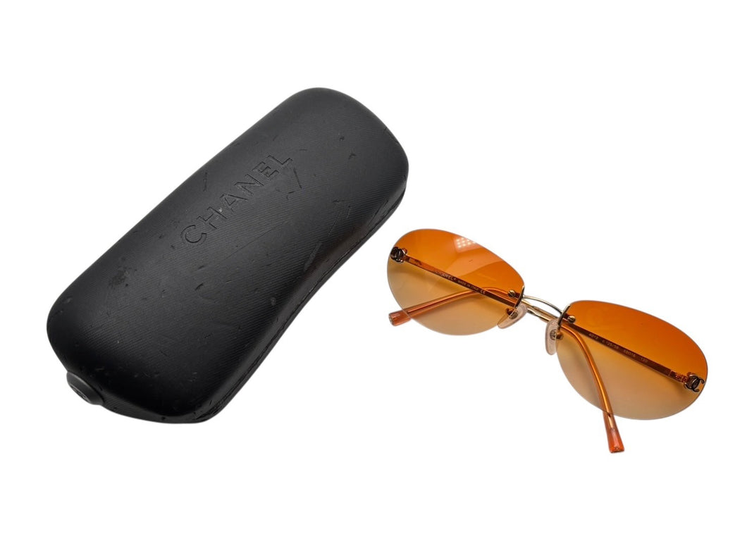 CHANEL シャネル リムレス サングラス 4013 c.125/56 サイズ59□16 130 ココマーク オレンジ ゴールド 良品 中古 4b009484