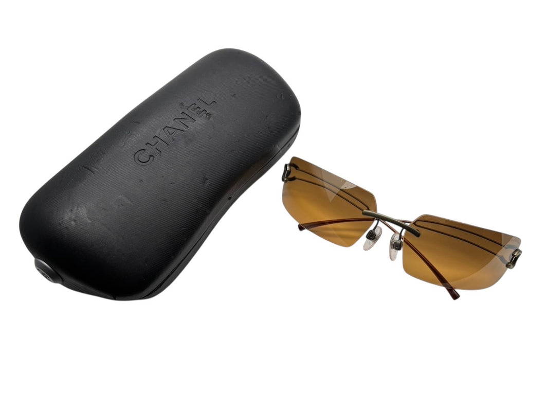 CHANEL シャネル リムレス サングラス アイウェア ココマーク スクエア ブラウン ゴールド 美品 中古 4b009485
