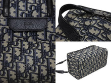 画像をギャラリービューアに読み込む, Christian Dior クリスチャンディオール ポーチ セカンドバッグ 2ESCA494YKY オブリーク ネイビー ジャガード カーフスキン 美品 中古 4b009527