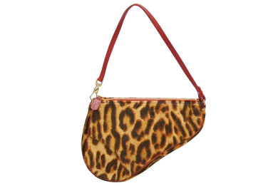 極美品 Christian Dior クリスチャンディオール サドルポーチ アクセサリーポーチ レオパード柄 ハラコ レザー ガリアーノ期 中古 4b009537