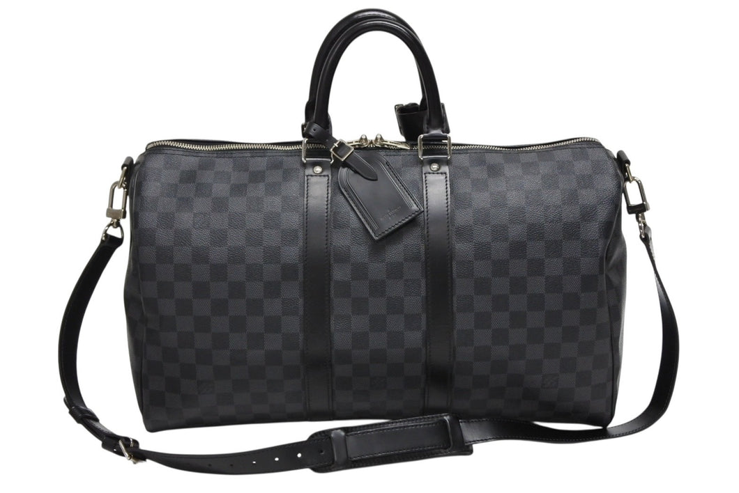 LOUIS VUITTON ルイヴィトン ボストン キーポルバンドリエール45 ダミエグラフィット N41418 ブラック シルバー金具 美品 中古 4b009539