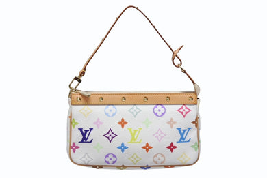 新品同様 LOUIS VUITTON ルイヴィトン ポシェット アクセソワール アクセサリーポーチ M92649 ホワイト マルチカラー 村上隆 中古 4b009546