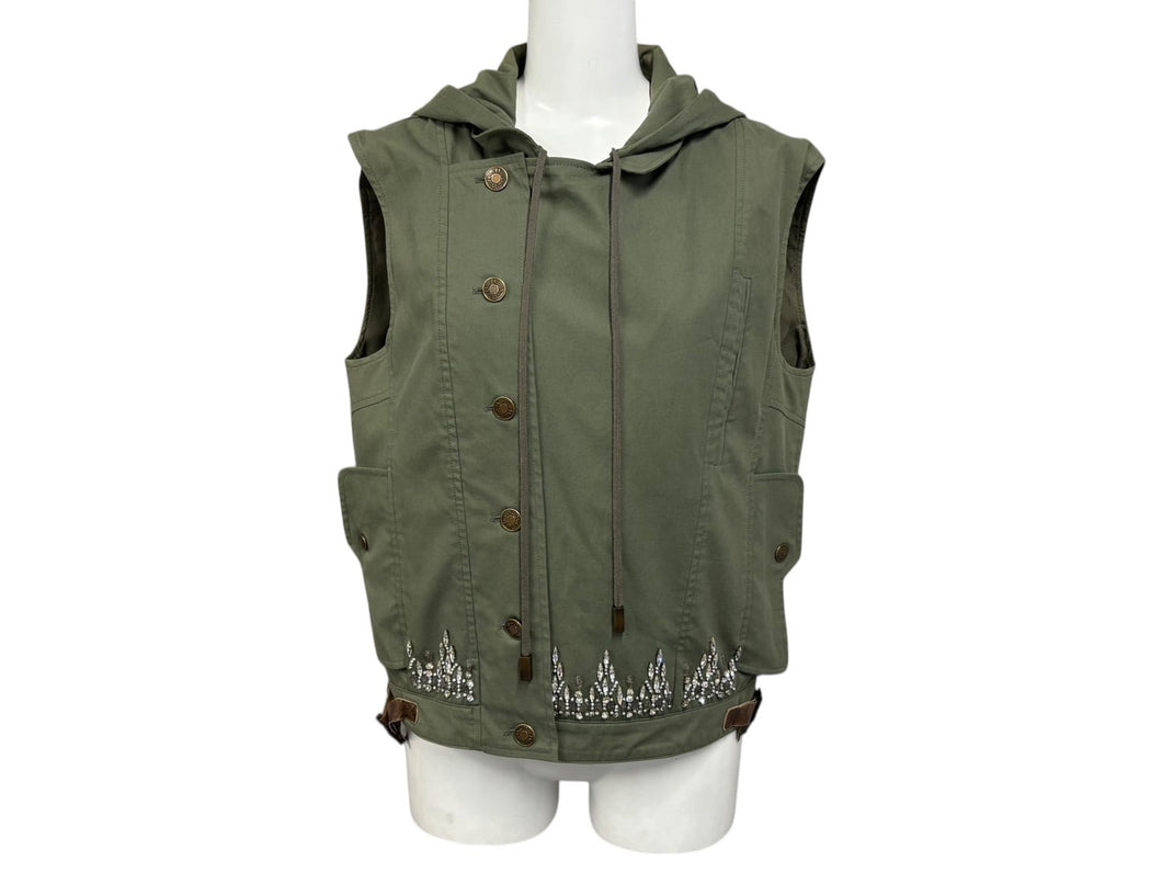 Christian Dior クリスチャンディオール ノースリーブジャケット 3P12022040 サイズ38 ラインストーン カーキ ガリアーノ期 美品 中古 4b009568