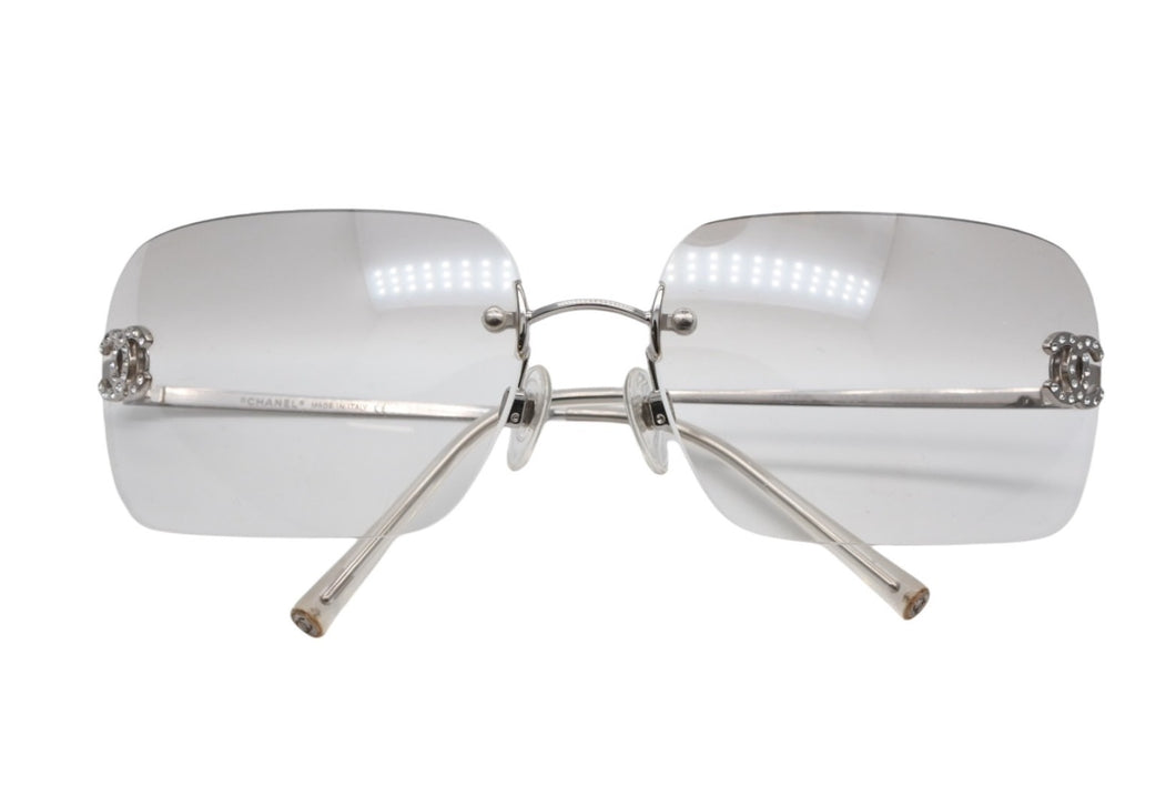 CHANEL シャネル リムレス サングラス サイズ62◻︎17 120 ココマーク メタル プラスチック グレー シルバー 美品 中古 4b009575