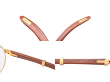 画像をギャラリービューアに読み込む, 極美品 Cartier カルティエ トリニティ サングラス メガネ 度あり ウッドテンプル ウッド ブラウン ゴールド 52□18 中古 4b009580