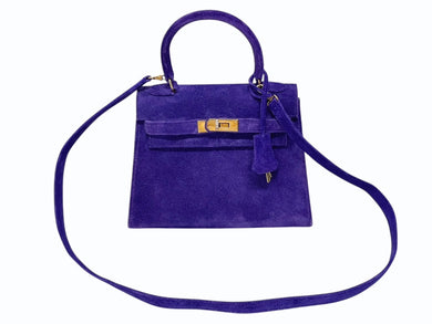 極美品 エルメス HERMES ○U刻印 ミニケリー 20 ドブリス パープル 純正ダイヤ付き 外縫い 2WAY ショルダーバッグ 中古 4b009581