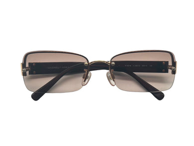 CHANEL シャネル ハーフリム 眼鏡 メガネ 度入り 4130-B c.125/13 サイズ56◻︎16 135 ココマーク ラインストーン ブラウン 美品 中古 4b009607