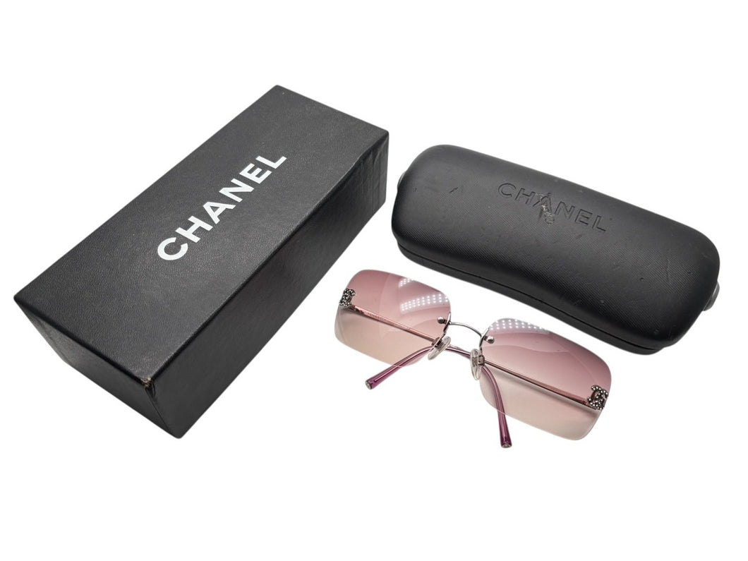 CHANEL シャネル リムレス サングラス 4017-D c.124/58 サイズ62◻︎17 120 ココマーク ラインストーン ピンク 美品 中古 4b009608