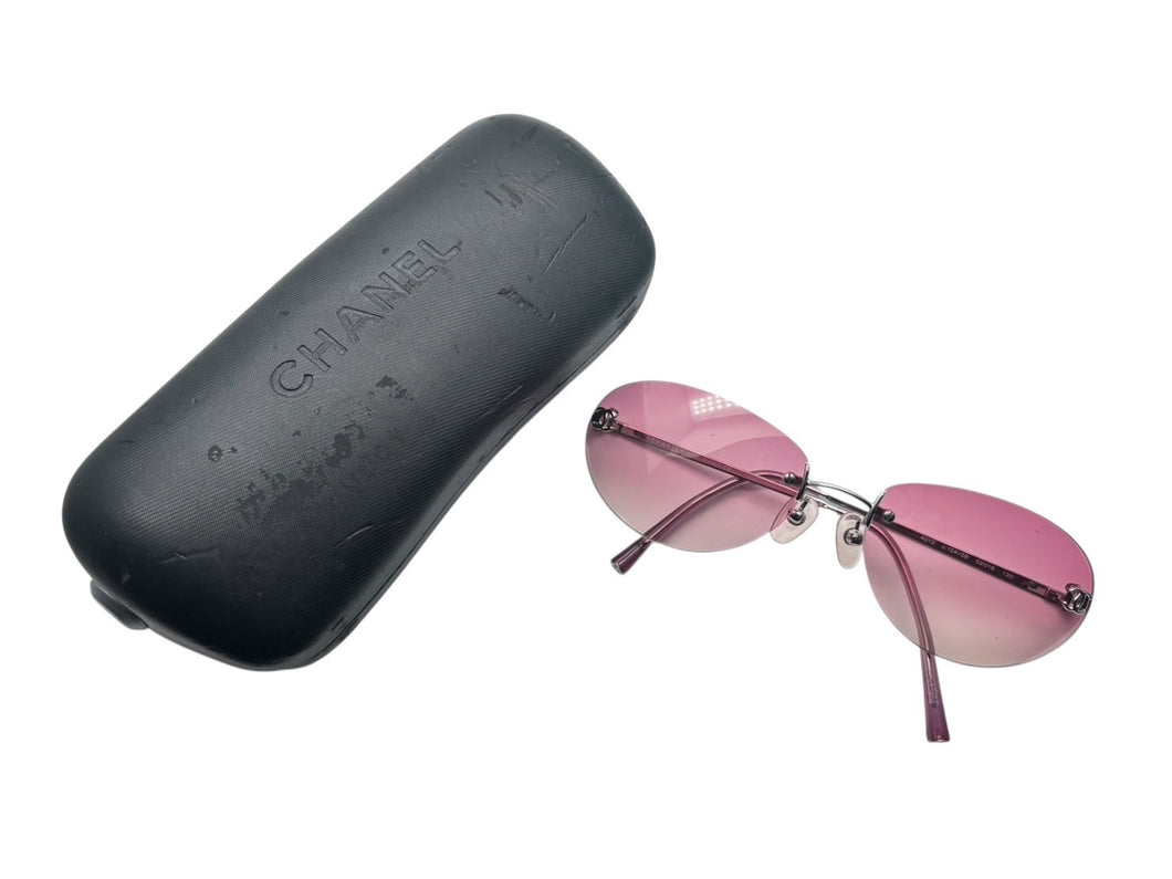 極美品 CHANEL シャネル リムレス サングラス アイウェア 4013 c.124/58 サイズ59◻︎16 130 ココマーク ピンク 中古 4b009609