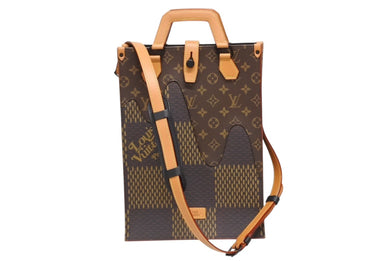 極美品 LOUIS VUITTON ルイヴィトン NIGO LVスクエアード トートバッグ N40355 ブラウン PVC レザー ブラック金具 中古 4b009628