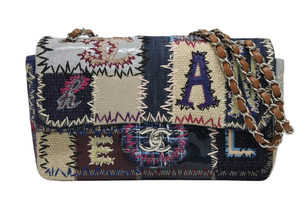 極美品 CHANEL シャネル パッチワーク ツイード チェーンショルダーバッグ 16番台 シルバー金具 ココマーク ロゴ マルチ 中古 4b009630