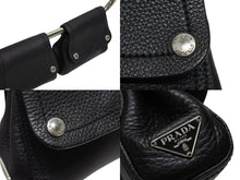 画像をギャラリービューアに読み込む, 極美品 PRADA プラダ 97FW ループ ワンショルダーバッグ レザー ブラック アーカイブ トライアングルロゴ金具 シルバー金具 中古 4b009631
