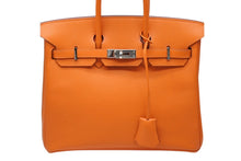 Load image into Gallery viewer, 極美品 HERMES エルメス バーキン25 ハンドバッグ □J刻印 ヴォーエプソン オレンジ シルバー金具 中古 4b009642
