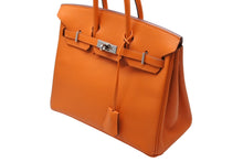 Load image into Gallery viewer, 極美品 HERMES エルメス バーキン25 ハンドバッグ □J刻印 ヴォーエプソン オレンジ シルバー金具 中古 4b009642