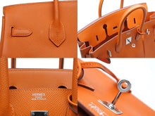 Load image into Gallery viewer, 極美品 HERMES エルメス バーキン25 ハンドバッグ □J刻印 ヴォーエプソン オレンジ シルバー金具 中古 4b009642