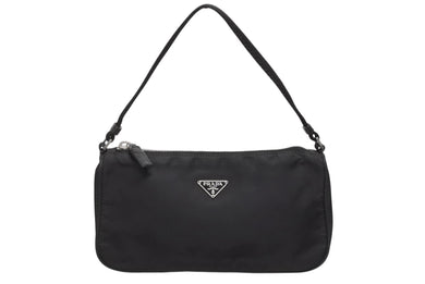 PRADA プラダ ハンドバッグ アクセサリーポーチ トライアングルロゴ イタリア製 ナイロン ブラック シルバー金具 美品 中古 4b009645