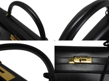 Load image into Gallery viewer, 極美品 HERMES エルメス ケリー32 外縫い ブラック ○W刻印 カーフスキン ゴールド金具 ハンドバッグ 2WAY 中古 4b009649