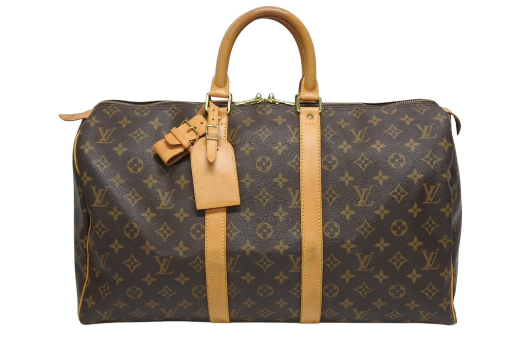 LOUIS VUITTON ルイヴィトン モノグラム キーポル45 ボストンバッグ M41428 PVC ヌメ革 ブラウン ゴールド金具 美品 中古 4b009650