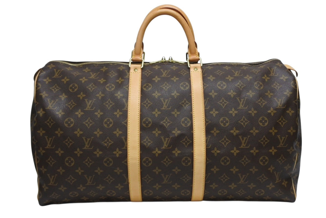 LOUIS VUITTON ルイヴィトン キーポル55 ボストンバッグ M41424 モノグラム PVCコーティングキャンバス ヌメ革 ブラウン 美品 中古 4b009694