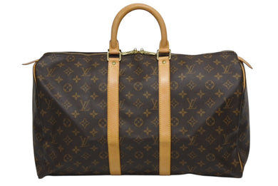 LOUIS VUITTON ルイヴィトン モノグラム キーポル45 ボストンバッグ M41428 PVC ヌメ革 ブラウン ゴールド金具 美品 中古 4b009696