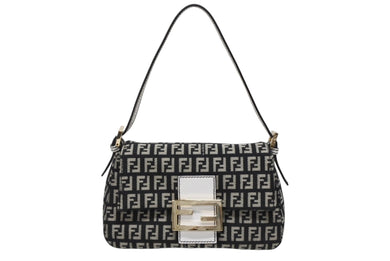 FENDI フェンディ ミニマンマバケット ワンショルダーバッグ 8BR180 ズッキーノ ブラック ホワイト ゴールド金具 美品 中古 4b009717