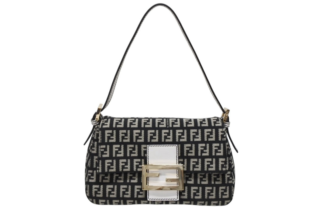 FENDI フェンディ ミニマンマバケット ワンショルダーバッグ 8BR180 ズッキーノ ブラック ホワイト ゴールド金具 美品 中古 4b009717