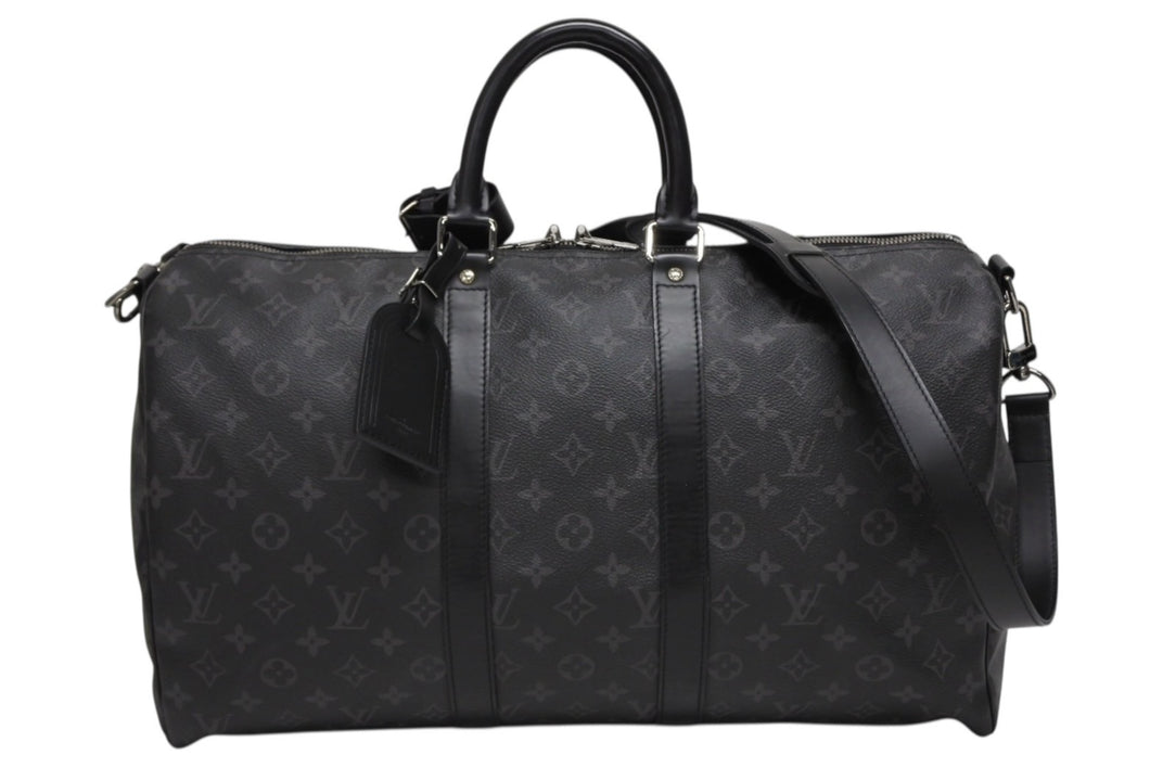 極美品 LOUIS VUITTON ルイヴィトン エクリプス キーポル バンドリエール45 ボストンバッグ M40569 シルバー金具 ブラック 中古 4b009732