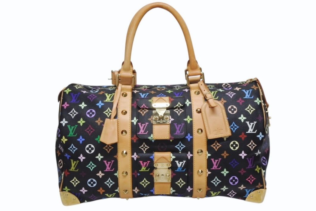 極美品 ルイヴィトン LOUIS VUITTON キーポル45 ボストンバッグ ブラック 村上隆 マルチカラー ブラック M92640 中古 4b009745