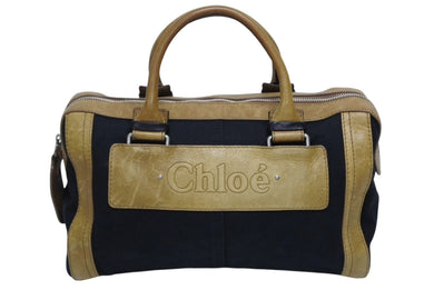 Chloe クロエ ボストンバッグ ハンドバッグ 01 07 51 ルーマニア製 レザー キャンバス ブラウン ブラック シルバー金具 良品 中古 4b009747