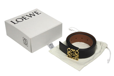 極美品 LOEWE ロエベ アナグラムバックル ベルト リバーシブル 182335 スペイン製 ブラック ブラウン レザー ゴールド金具 サイズ90/35 中古 4b009784