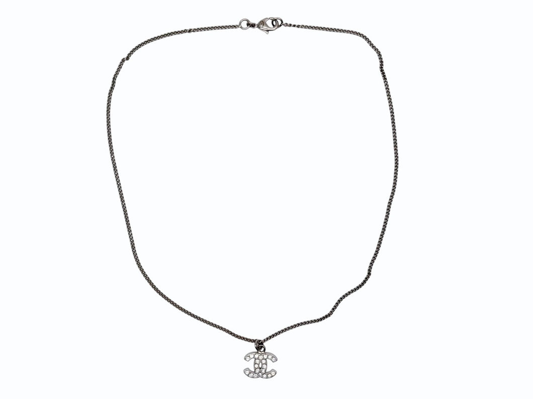 CHANEL シャネル ココマーク ネックレス 重量約5.0g B11V刻印 全長約44cm ラインストーン メタル クリア シルバー 美品 中古 4b009787