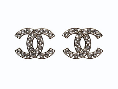 極美品 CHANEL シャネル ココマーク ピアス 重量約9.0g B23S刻印 ラインストーン クリア ゴールド メタル GP 両耳用 中古 4b009793