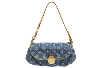 極美品 LOUIS VUITTON ルイヴィトン ミニプリーティ ハンドバッグ M95050 モノグラムデニム レザー ブルー 中古 4b009810