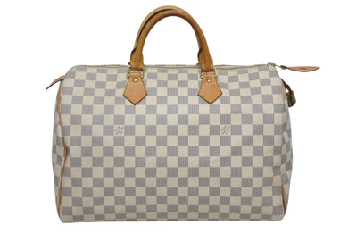LOUIS VUITTON ルイヴィトン スピーディ35 ダミエ アズール ハンドバッグ N41535 ホワイト ベージュ 美品 中古 4b009812