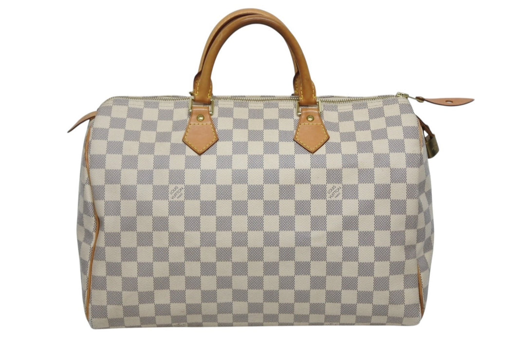 LOUIS VUITTON ルイヴィトン スピーディ35 ダミエ アズール ハンドバッグ N41535 ホワイト ベージュ 美品 中古 4b009812