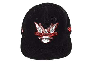 NEW ERA ニューエラ × DIPLOMATS ディプロマッツ ベースボールキャップ サイズ7 3/4 ベロア ブラック レッド ラメ 美品 中古 4b009823
