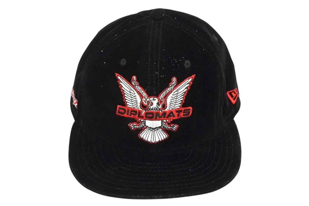 NEW ERA ニューエラ × DIPLOMATS ディプロマッツ ベースボールキャップ サイズ7 3/4 ベロア ブラック レッド ラメ 美品 中古 4b009823