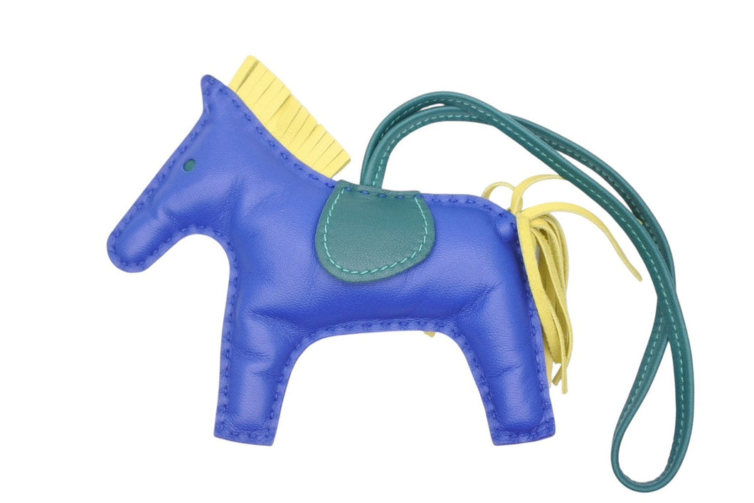 極美品 HERMES エルメス ロデオチャームMM バッグチャーム アニョーミロ ブルーエレクトリック マラカイト ライム キーホルダー 中古 4b009828