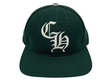 新品未使用 CHROME HEARTS クロムハーツ CH刺繍 新作 ベースボール キャップ 帽子 U.S.A製 グリーン シルバー金具 中古 4b009833