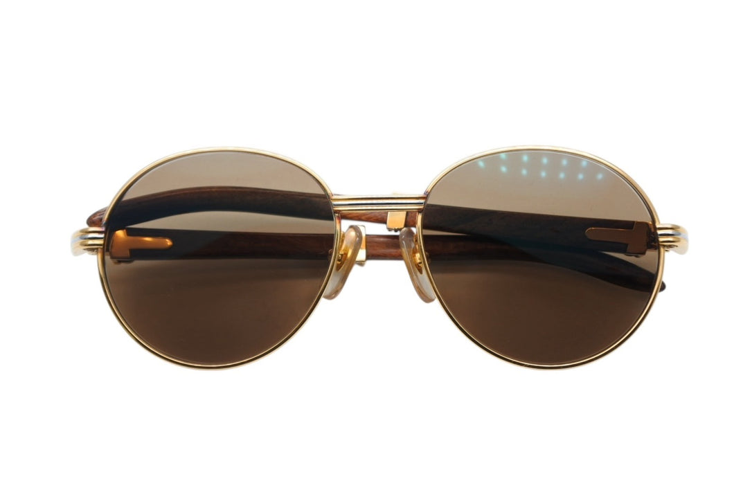 CARTIER カルティエ オーバル サングラス アイウェア サイズ52□18 130 トリニティ ウッドテンプル ゴールド GP 美品 中古 4b009836