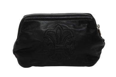 極美品 CHROME HEARTS クロムハーツ ポーチ コスメティックケース BSフレア ダガー ブラック シルバー金具 中古 4b009846