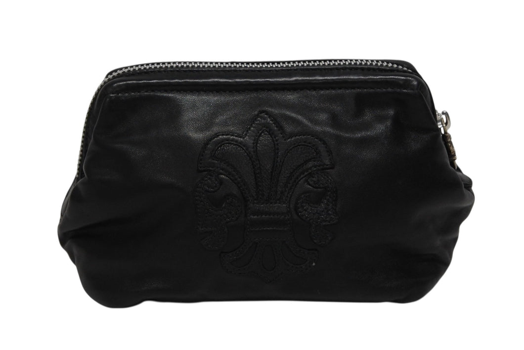 極美品 CHROME HEARTS クロムハーツ ポーチ コスメティックケース BSフレア ダガー ブラック シルバー金具 中古 4b009846