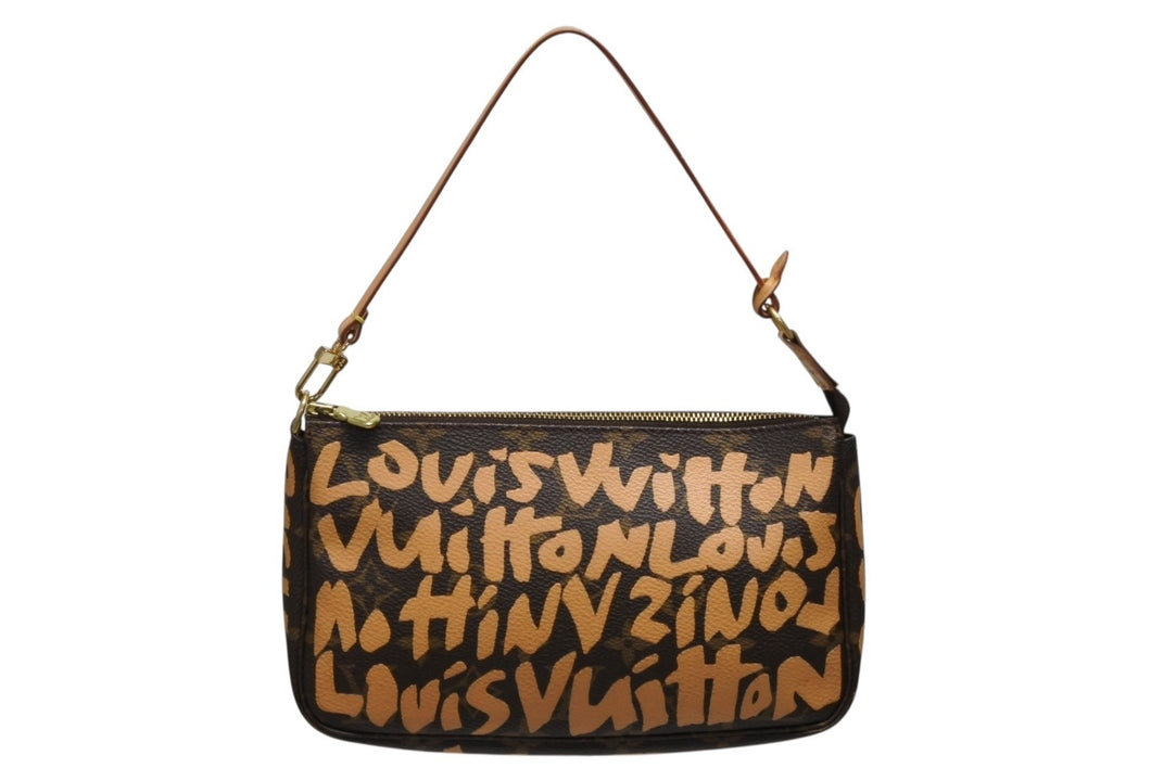 LOUIS VUITTON ルイヴィトン ポシェットアクセソワ―ル ポーチ M92193 モノグラム グラフィティ ブラウン PVC 美品 中古 4b009857