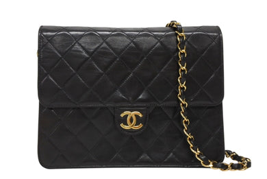 CHANEL シャネル Sフラップ Sチェーンショルダーバッグ 4番台 ラムスキン ココマーク ブラック ゴールド金具 美品 中古 4b009861