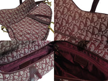 画像をギャラリービューアに読み込む, CHRISTIAN DIOR クリスチャンディオール トロッター柄 サドルバッグ ハンドバッグ キャンバス ボルドー ゴールド 美品 中古 4b009864