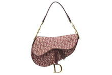 画像をギャラリービューアに読み込む, CHRISTIAN DIOR クリスチャンディオール トロッター柄 サドルバッグ ハンドバッグ キャンバス ボルドー ゴールド 美品 中古 4b009864