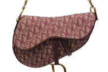 画像をギャラリービューアに読み込む, CHRISTIAN DIOR クリスチャンディオール トロッター柄 サドルバッグ ハンドバッグ キャンバス ボルドー ゴールド 美品 中古 4b009864